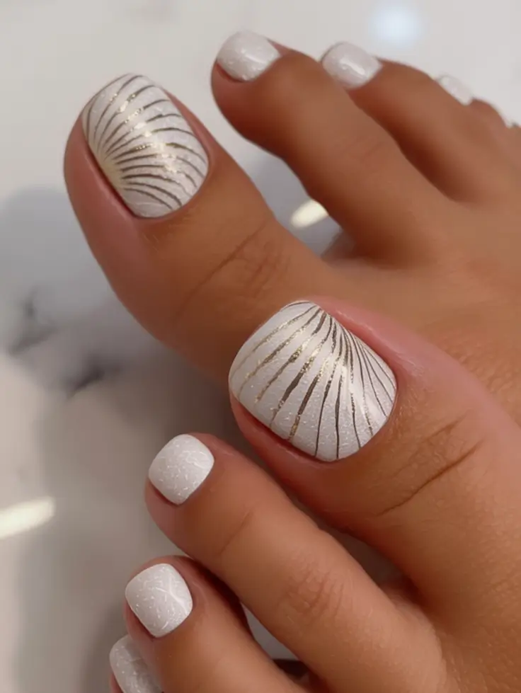 toe nail ideas august 2025 - pedicure inspiration Sunbeam Shimmer Lines