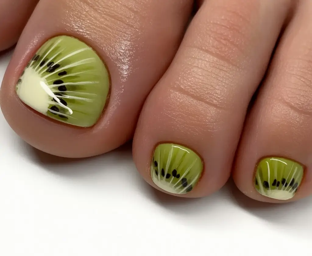 toe nail ideas august 2025 - pedicure inspiration Kiwi Fruit Fantasy