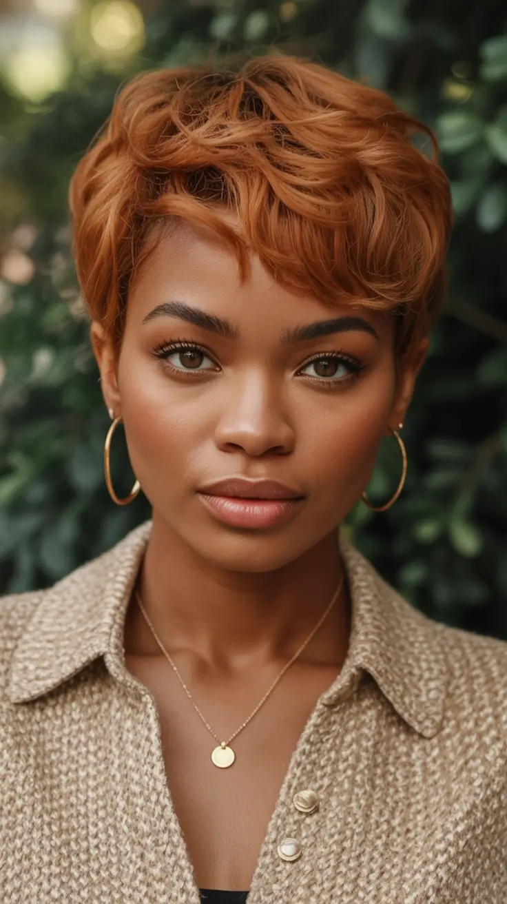 Top Hair Colors for Black Women This Fall 2025 Spiced Pumpkin Pixie With Effortless Energy