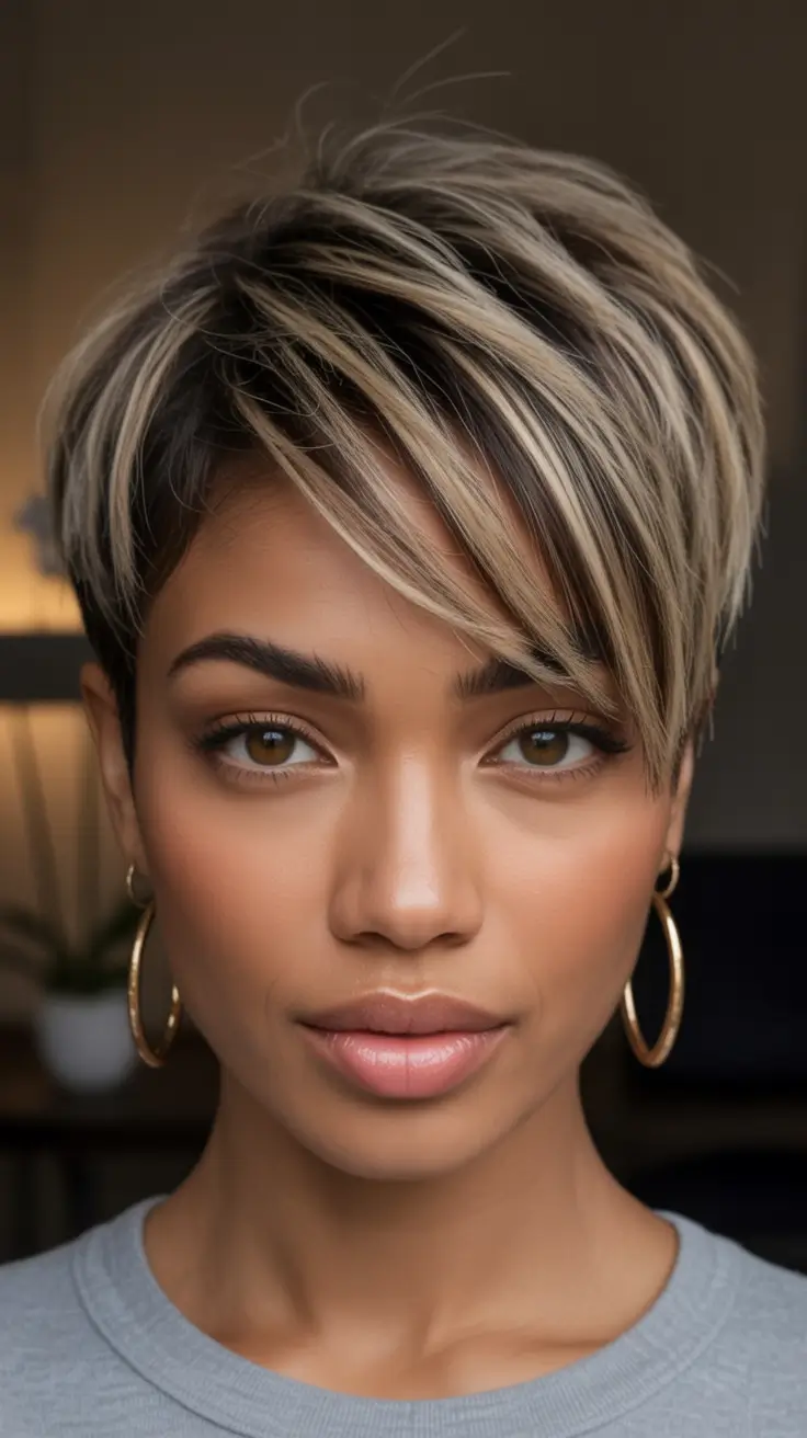 Top Hair Colors for Black Women This Fall 2025 Frosted Blonde Pixie With Dark Roots