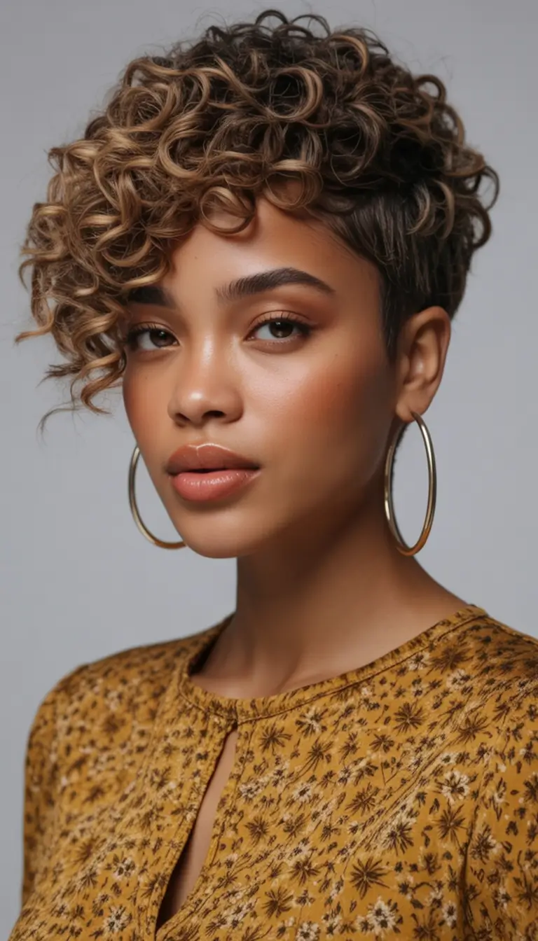 Top Hair Colors for Black Women This Fall 2025 Curly Top Tapered Fade With Brown Sugar Pop