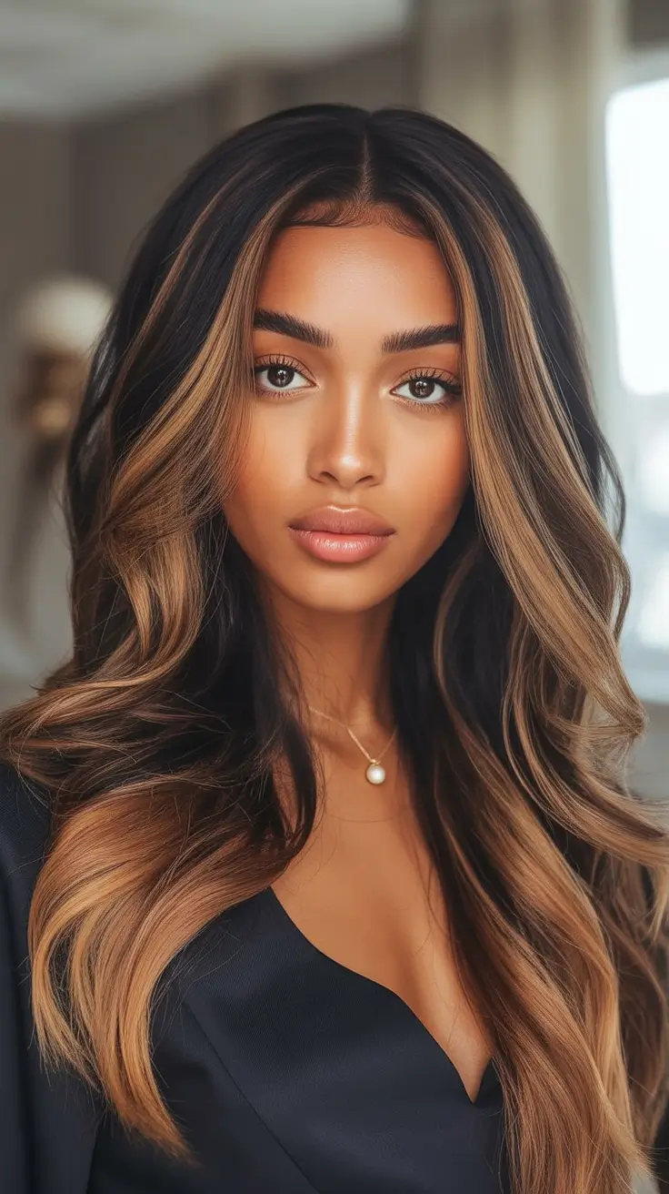 Top Hair Colors for Black Women This Fall 2025 Balayage Luxe With Pearl Center Part