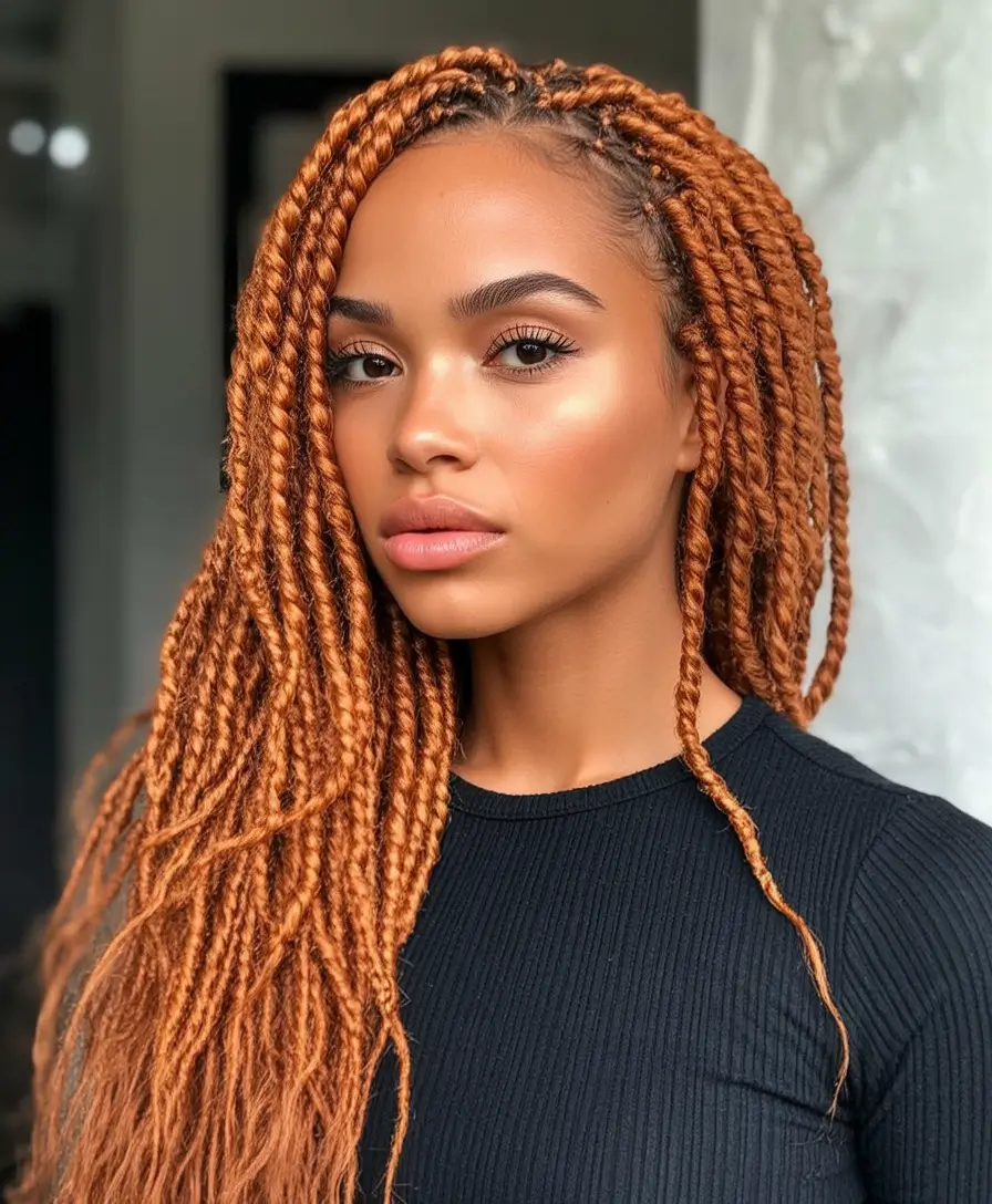 Top Hair Colors for Black Women This Fall 2025 Copper Rope Twists With Glowing Edge