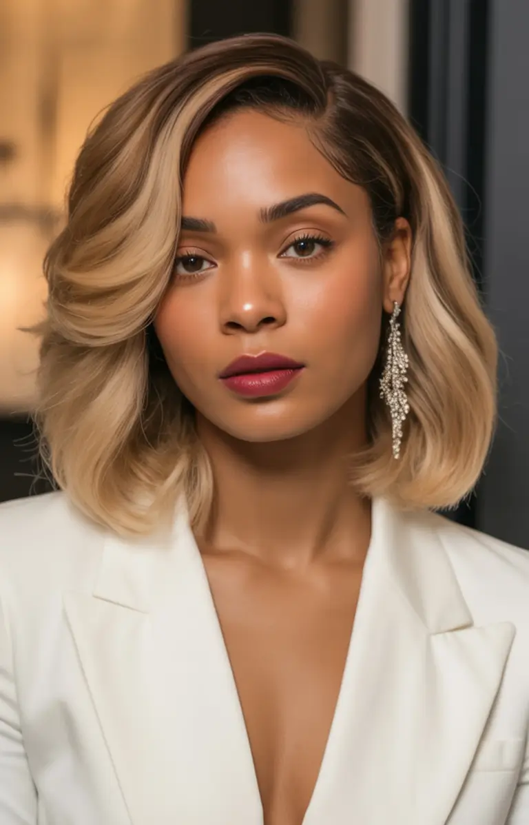 Top Hair Colors for Black Women This Fall 2025 Champagne Bob With Elegant Volume