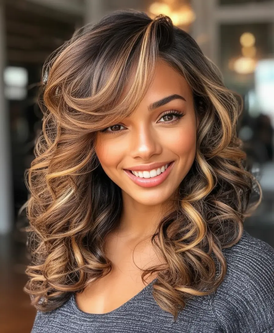 Top Hair Colors for Black Women This Fall 2025 Dimensional Bronde With Bounce and Bang