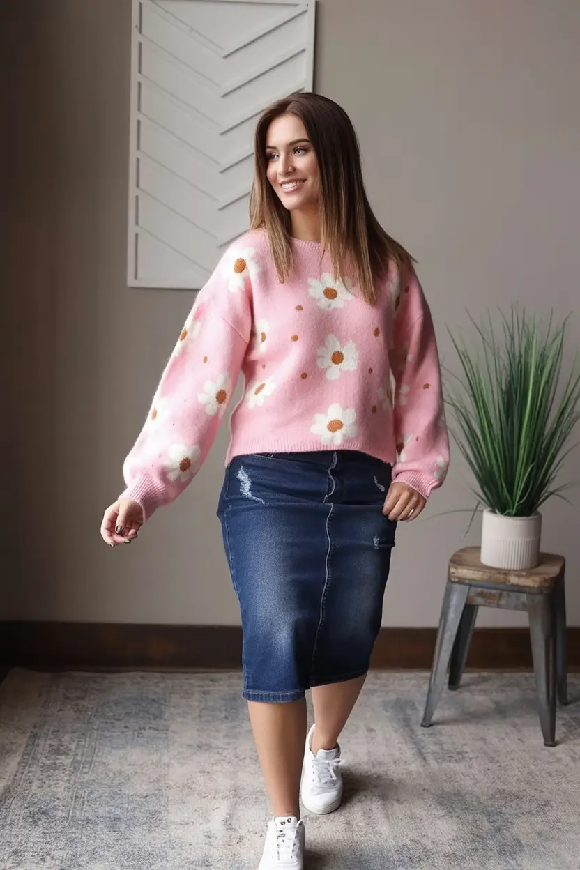 Transitional summer to fall outfits 2025 Playful Florals In Soft Denim