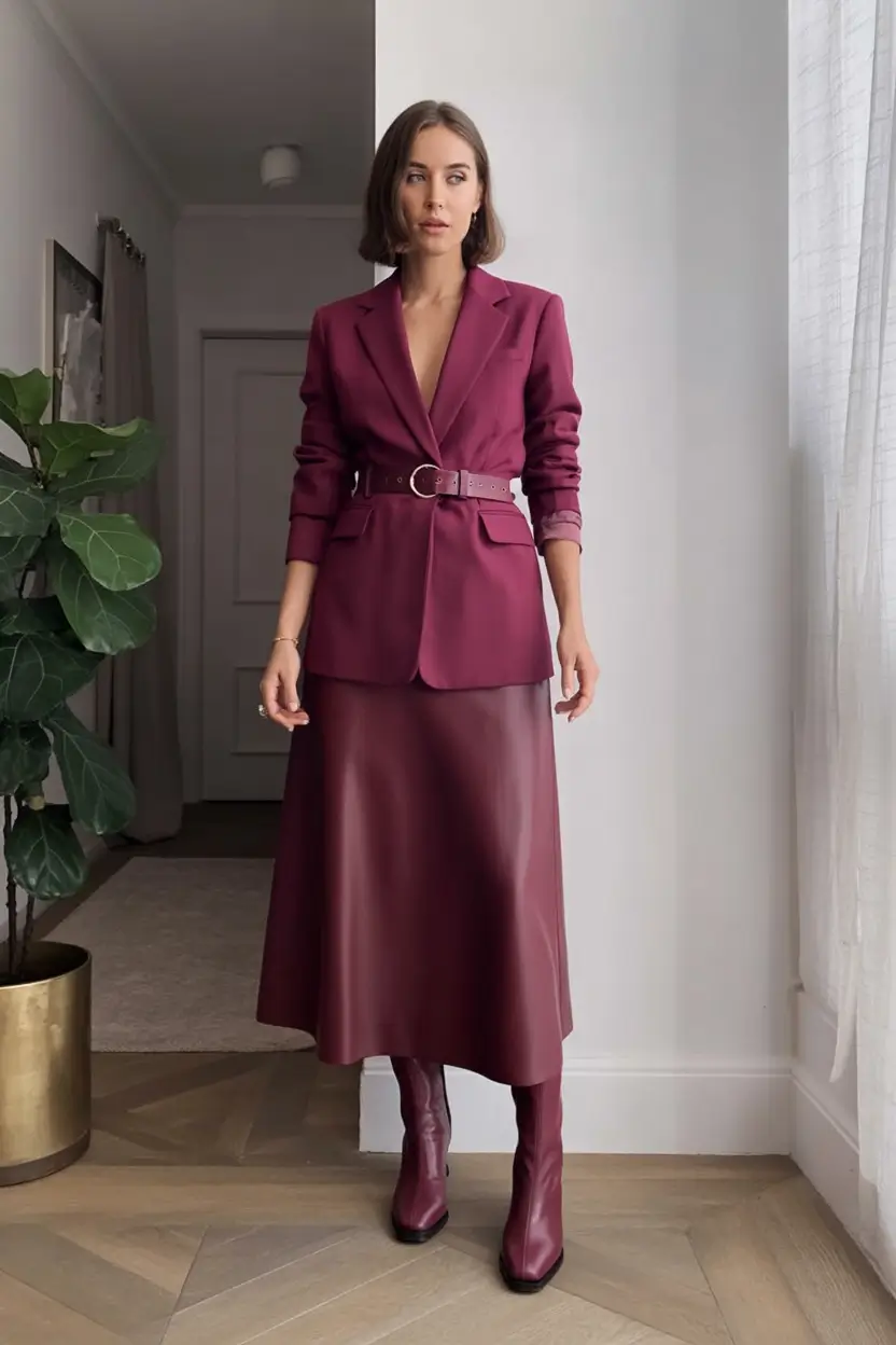 Transitional summer to fall outfits 2025 Structured Wine Tones with an Edge