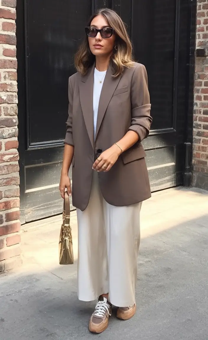Transitional summer to fall outfits 2025 Tailored Blazer With Sneakers Energy