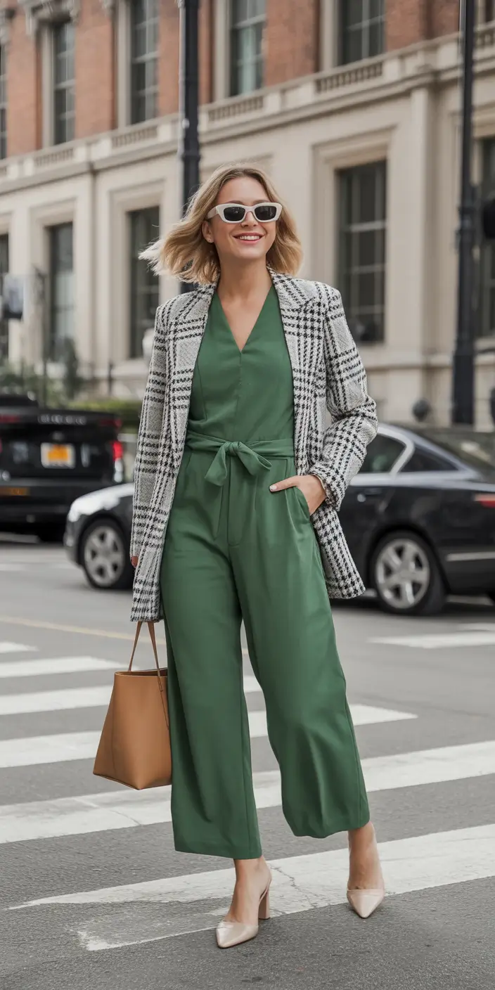 Transitional summer to fall outfits 2025 Classic Check And Jumpsuit Combo
