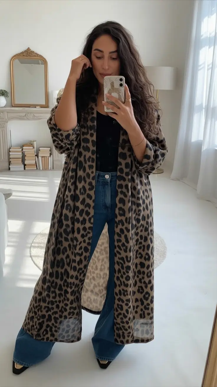 Transitional summer to fall outfits 2025 Leopard Layers And Denim Confidence