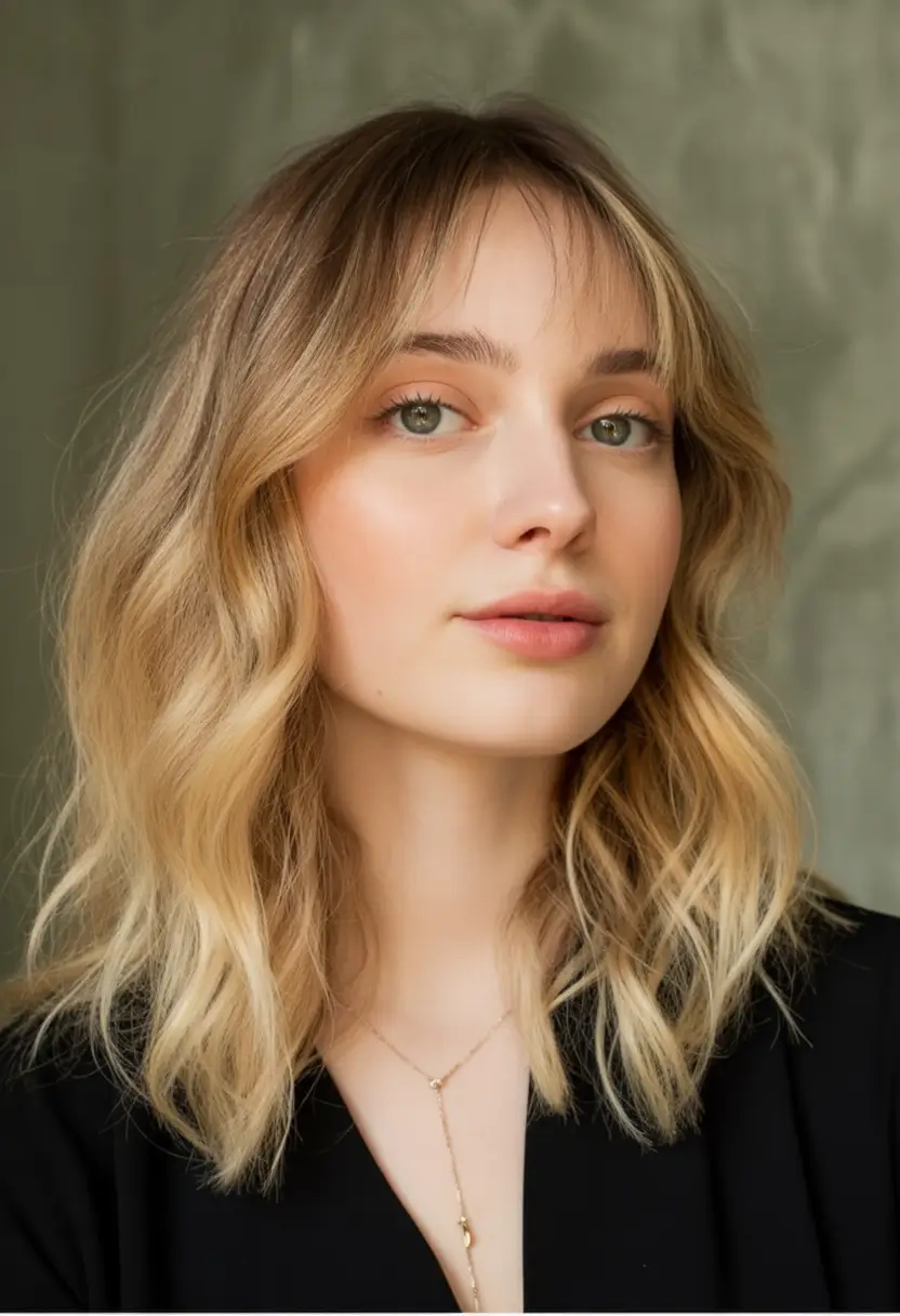 Trending Hair Colors for Fall Season 2025 Rooted Blonde With Shadow Bangs