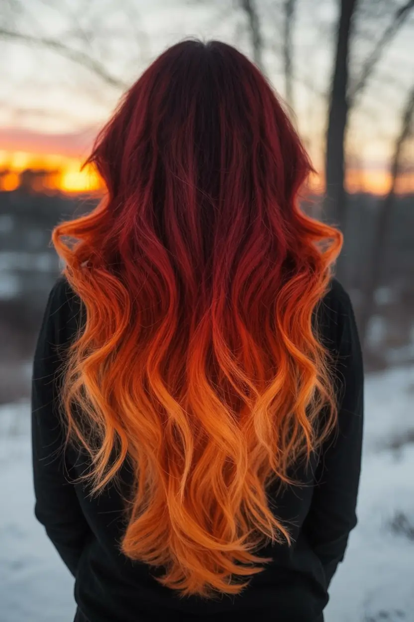 Trending Hair Colors for Fall Season 2025 Sunset Dip-Dye Ombre