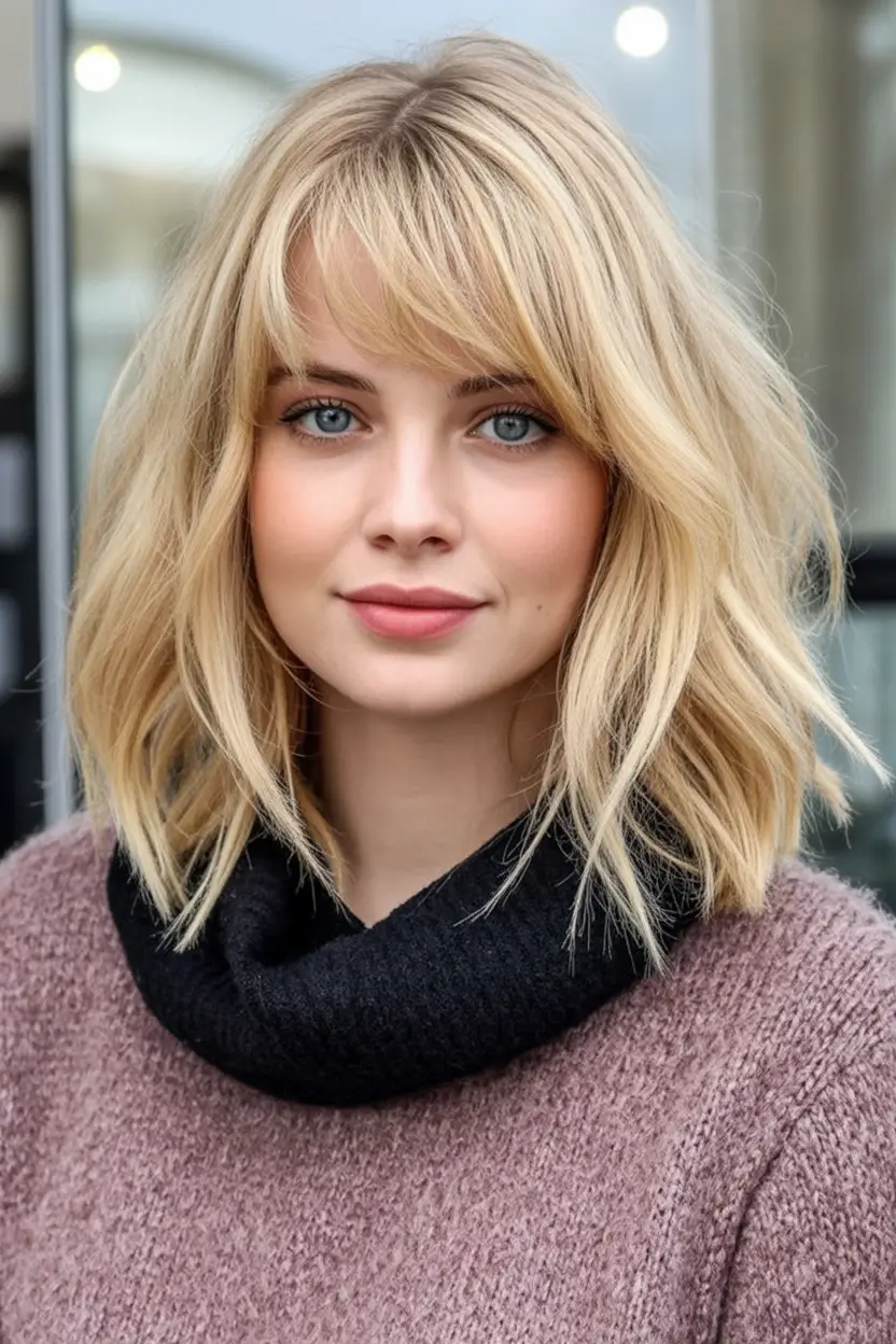 Trending Hair Colors for Fall Season 2025 Champagne Bob With Soft Fringe