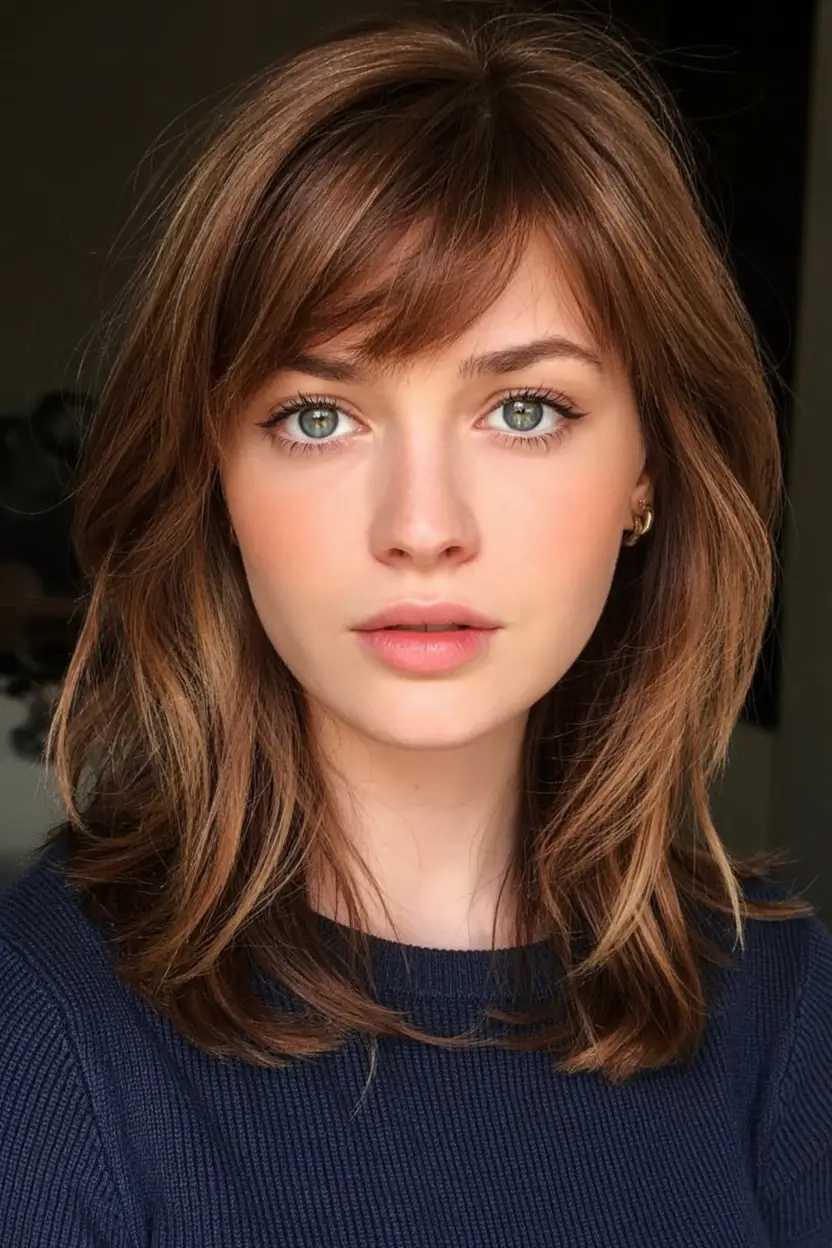 Trending Hair Colors for Fall Season 2025 Glossed Walnut With Soft Layers