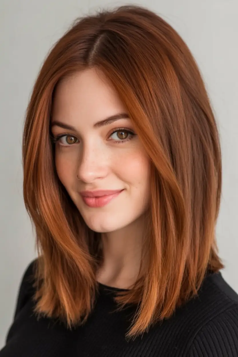 Trending Hair Colors for Fall Season 2025 Toasted Copper Long Lob
