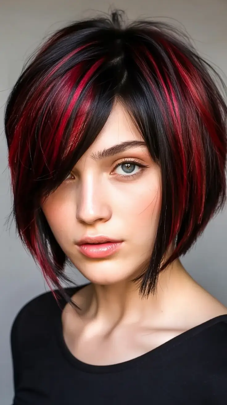 Trending Hair Colors for Fall Season 2025 Wine Berry Contrast Pixie Bob