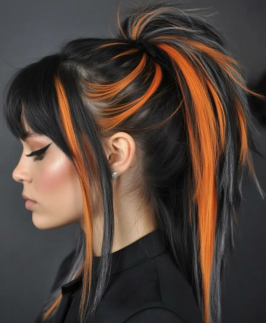 Trending Hair Colors for Fall Season 2025 Halloween Noir Pop Pony