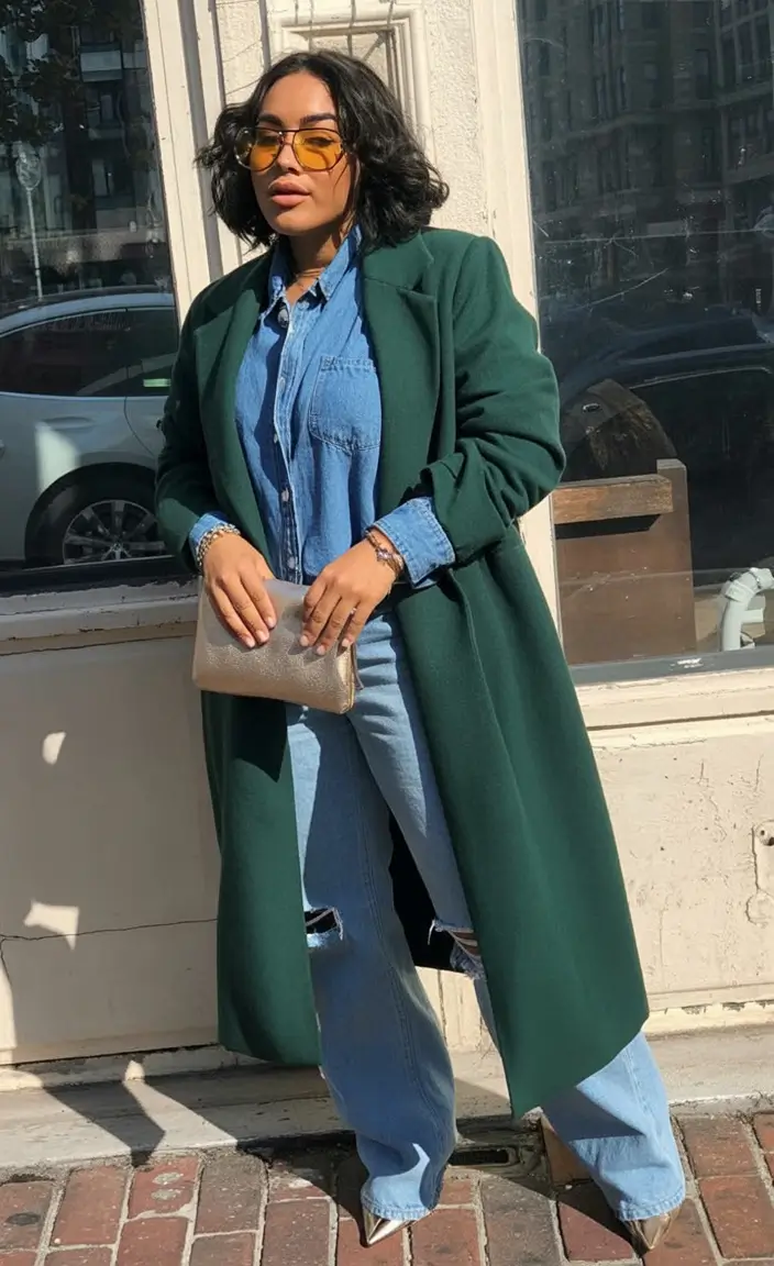 Trendy & Cute Women’s outfits to Rock Fall 2025 Denim Duo with a Deep Forest Twist