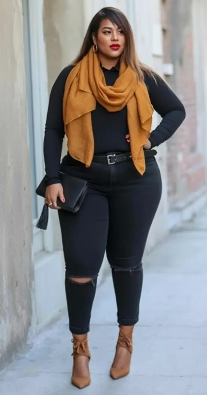 fall plus size outfits Midnight Mustard Contrast