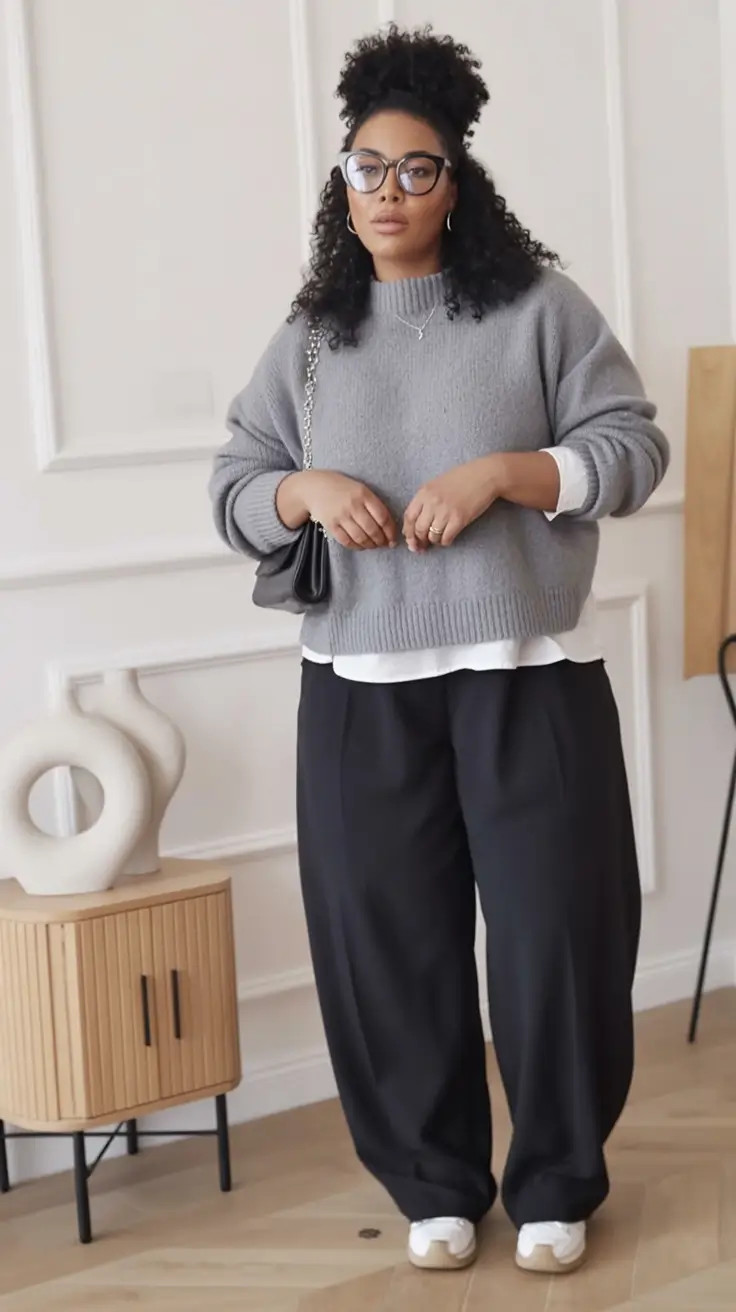 fall plus size outfits Minimalist Charcoal Layers