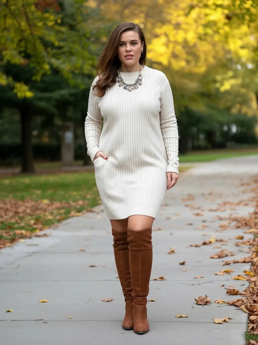 fall plus size outfits Knit It Up with Over-the-Knee Boots