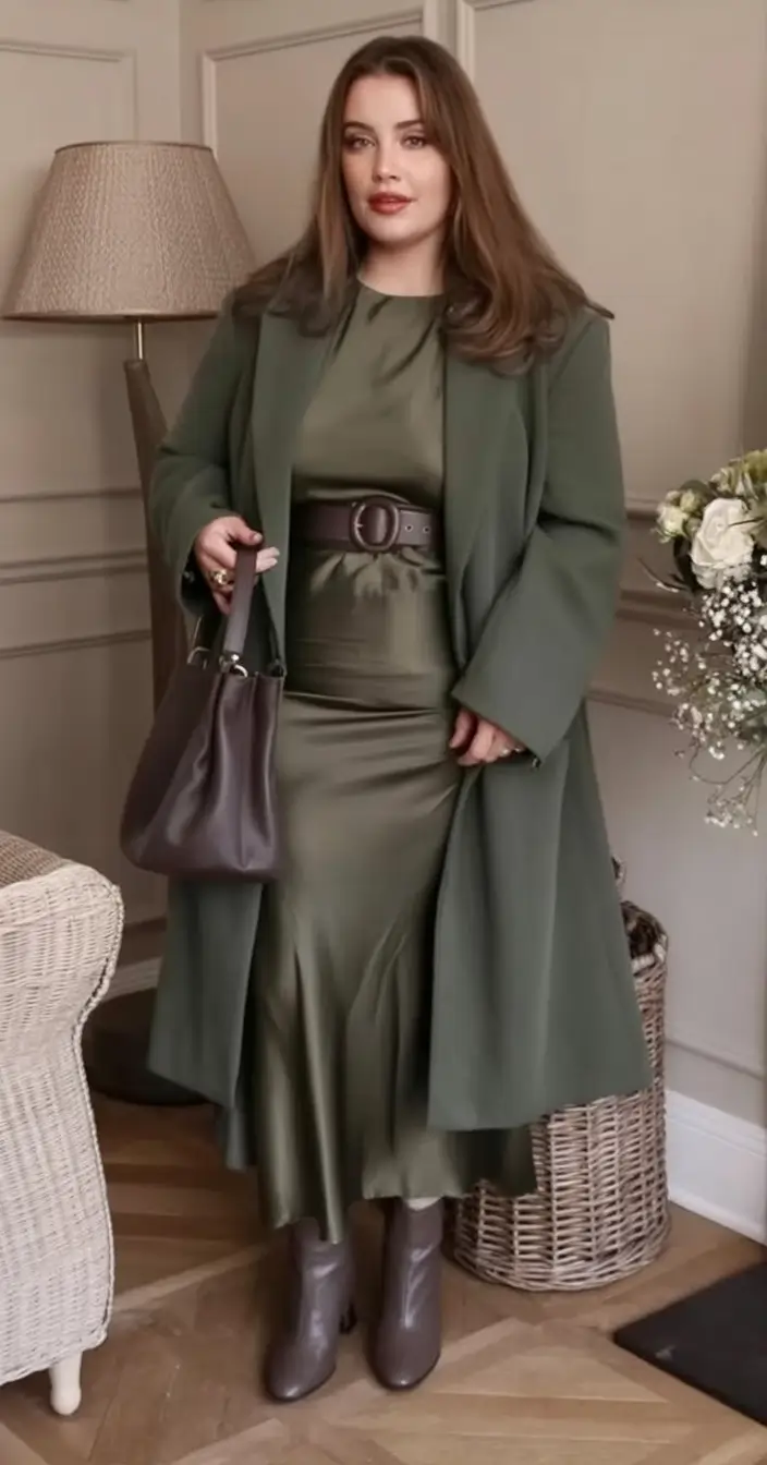 fall plus size outfits Olive Green Luxe Layers
