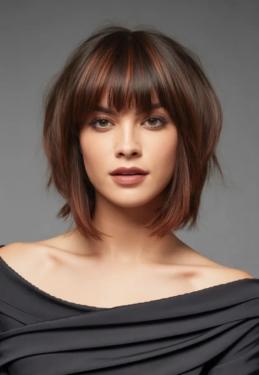 2025 Bob Hairstyles That Scream Fall Style Wispy Bangs and Smoky Auburn Depth