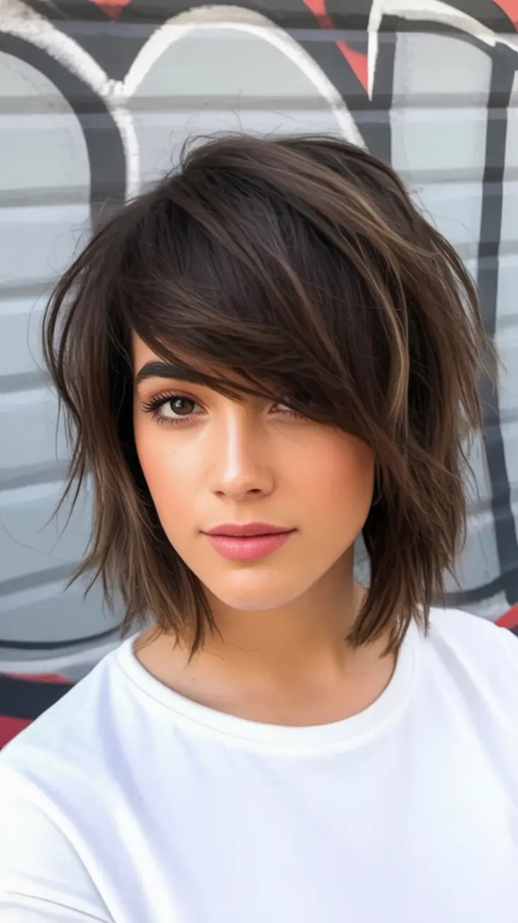 2025 Bob Hairstyles That Scream Fall Style Rocker Chic Shag Bob with Heavy Fringe