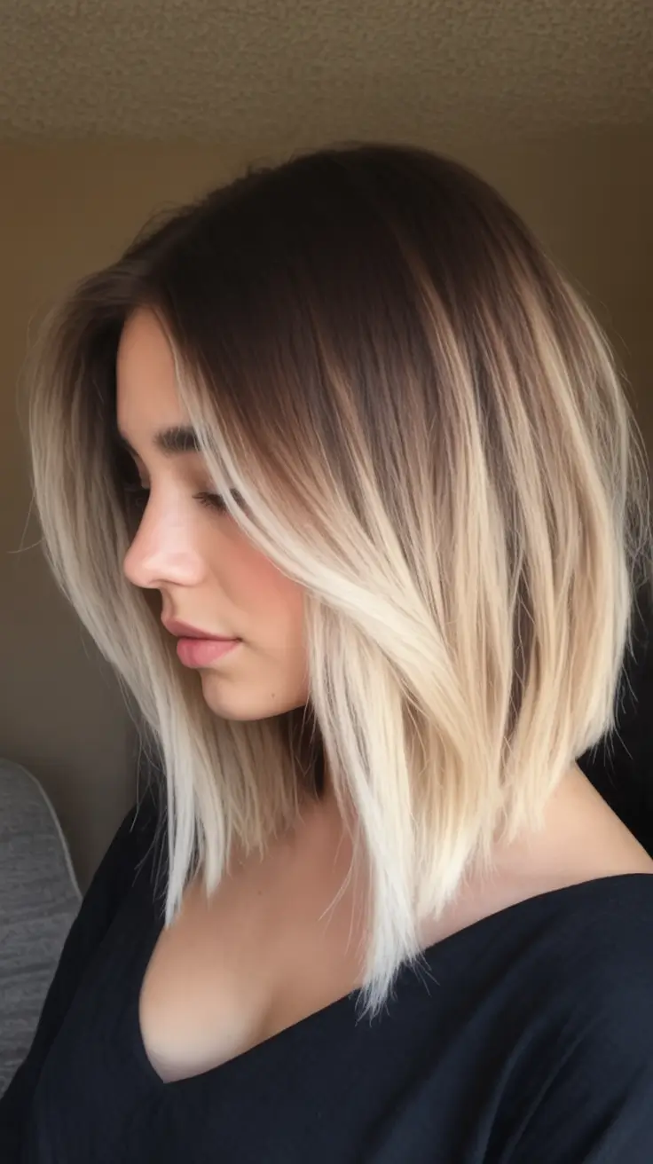 2025 Bob Hairstyles That Scream Fall Style Chic Blonde Blunt Bob with Deep Shadow Root