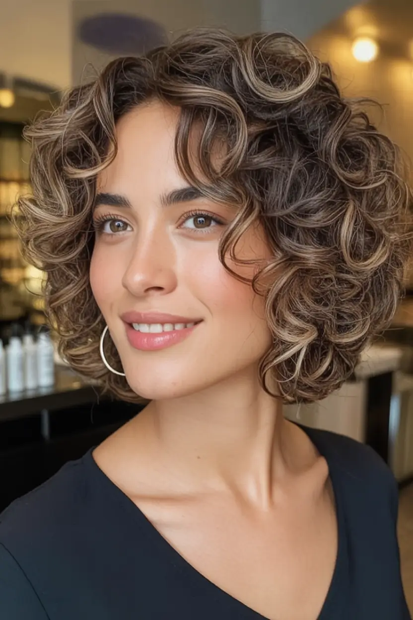 2025 Bob Hairstyles That Scream Fall Style Defined Curly Bob with Soft Highlights