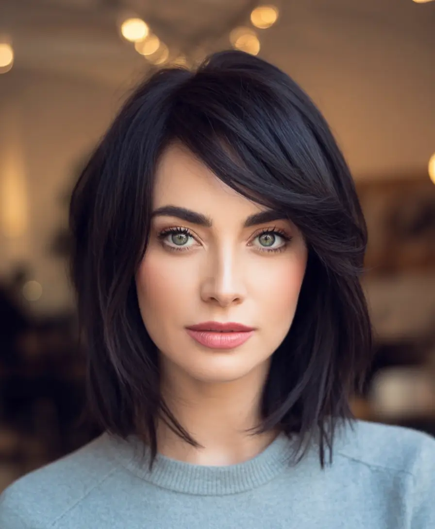 2025 Bob Hairstyles That Scream Fall Style Glossy Deep Side-Parted Bob with Volume
