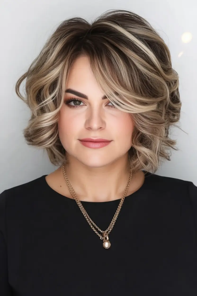 2025 Bob Hairstyles That Scream Fall Style Volumized Curls with Honey Blonde Highlights