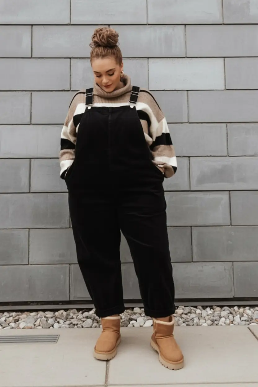 2025 Fall outfits Trends for Plus Size Women Retro Overalls With Cozy Fall Energy