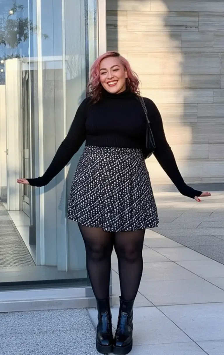 2025 Fall outfits Trends for Plus Size Women Feminine Florals With Modern Platform Energy