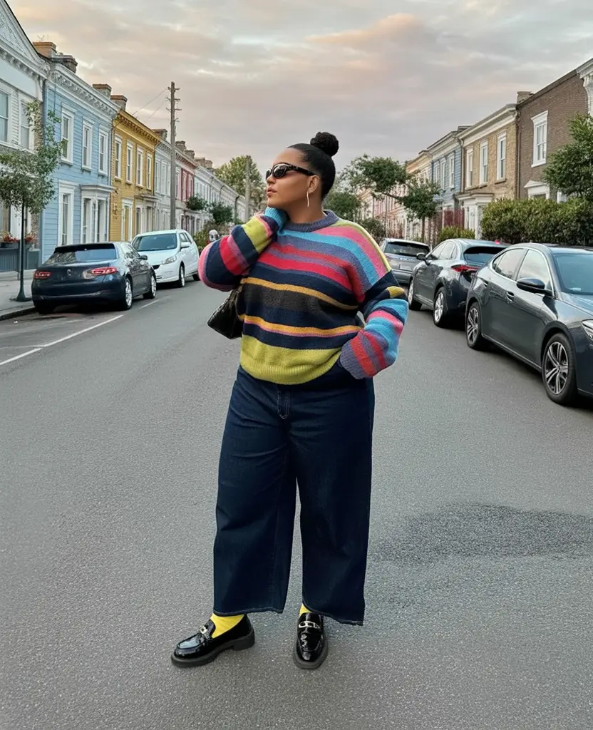 2025 Fall outfits Trends for Plus Size Women Color-Blocked Confidence in the Streets