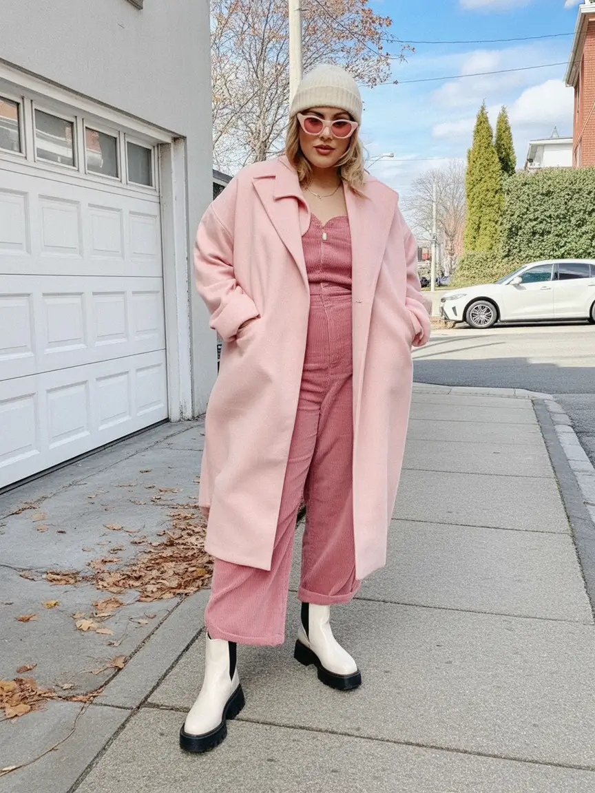 2025 Fall outfits Trends for Plus Size Women Blush Monochrome With a Cool-Girl Edge