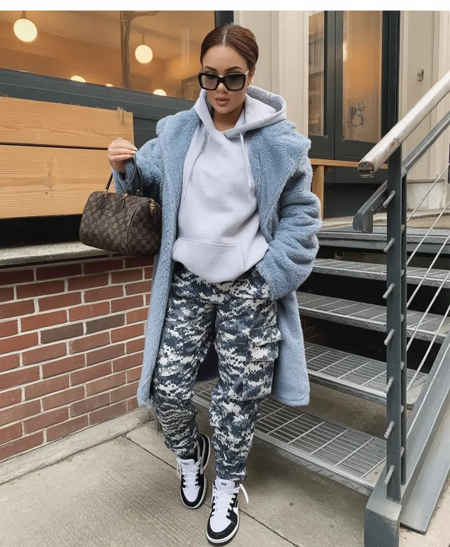 2025 Fall outfits Trends for Plus Size Women Frosty Blue Layers Meet Urban Street Style