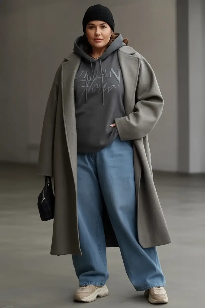 2025 Fall outfits Trends for Plus Size Women Gray Tones and Oversized Layers Done Right