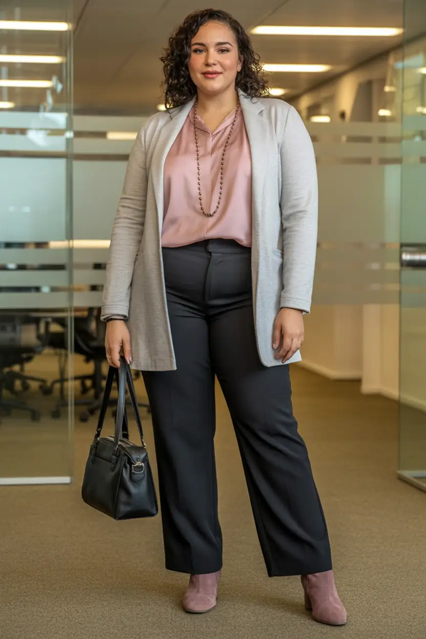 2025 Fall outfits Trends for Plus Size Women Soft Layers And Office Power Mix