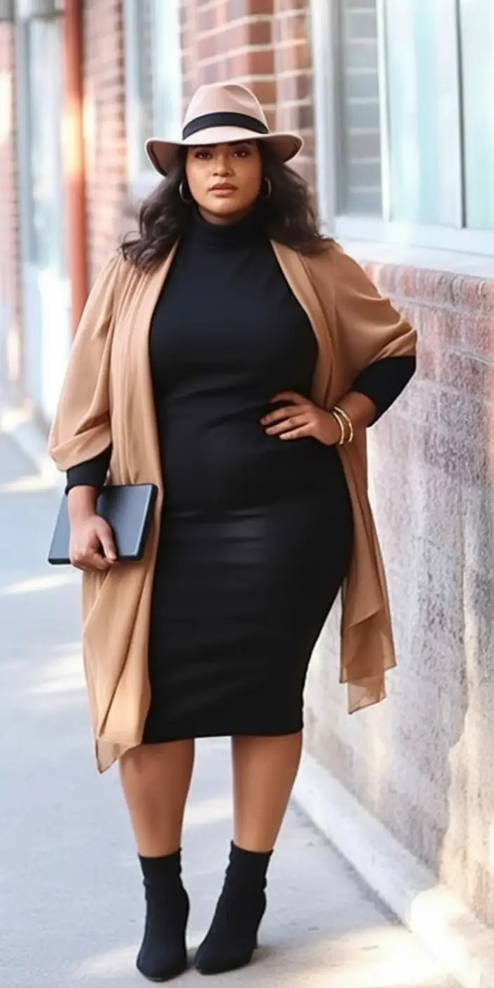 2025 Fall outfits Trends for Plus Size Women Neutral Layers With Sleek City Elegance