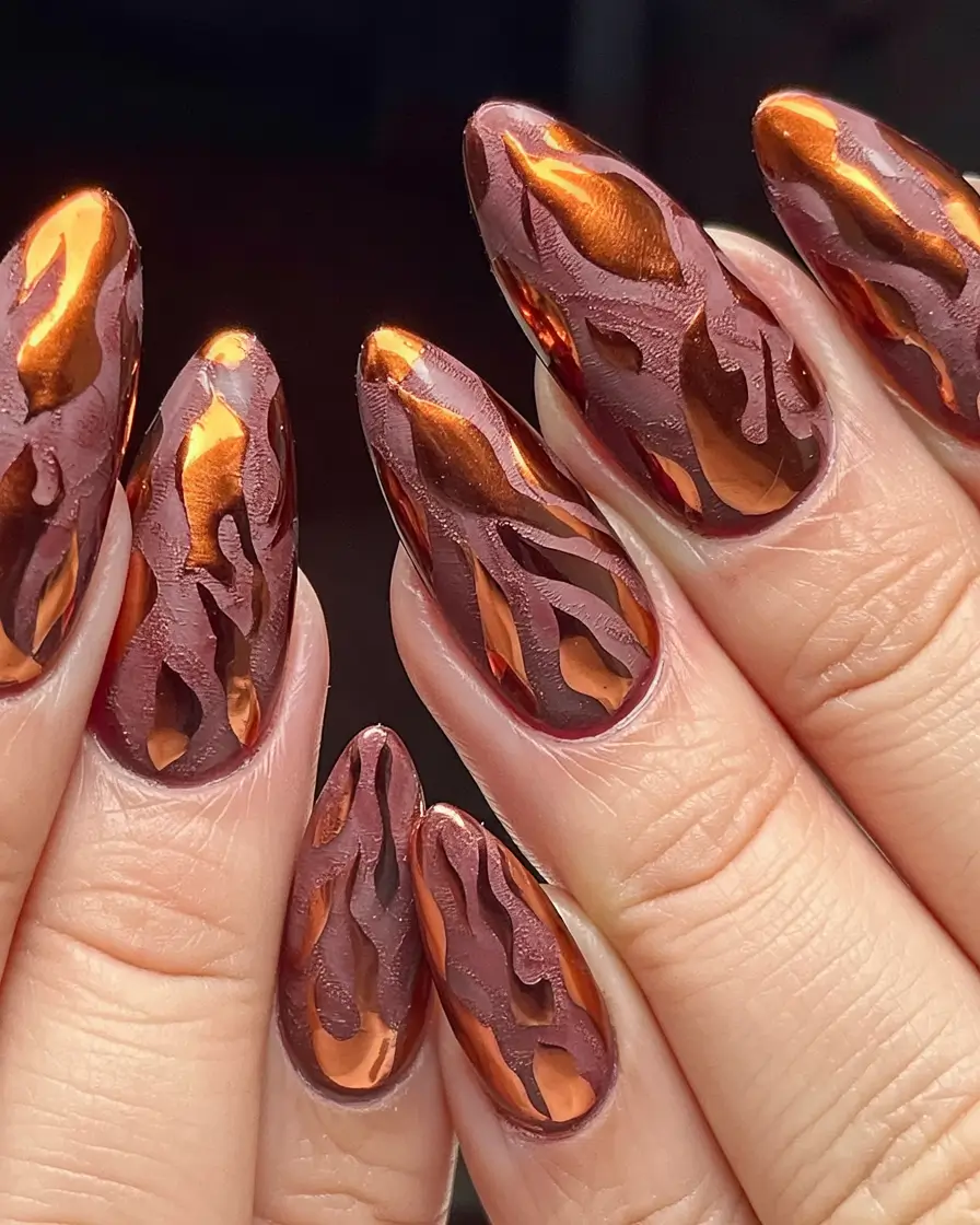 Autumn Nail Design Inspiration 2025 Molten Copper Flames