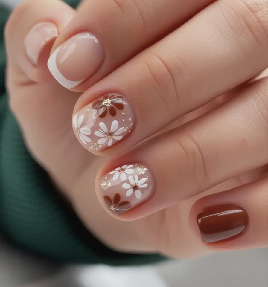Autumn Nail Design Inspiration 2025 Soft Daisy Florals for Cozy Mornings