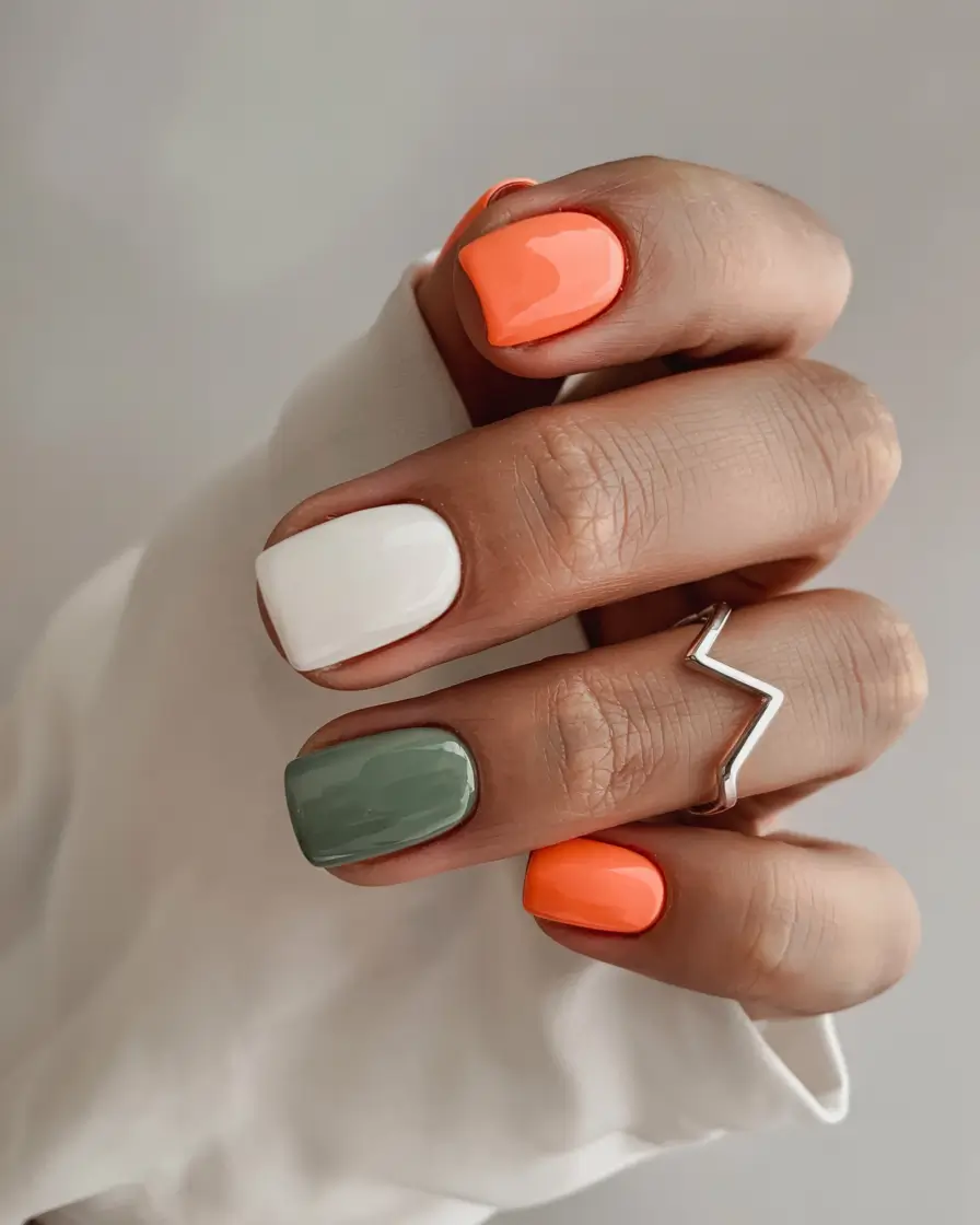 Autumn Nail Design Inspiration 2025 Minimalist Pop with Olive Accent