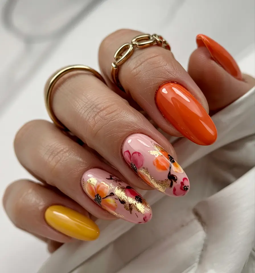 Autumn Nail Design Inspiration 2025 Golden Blossom Bloom