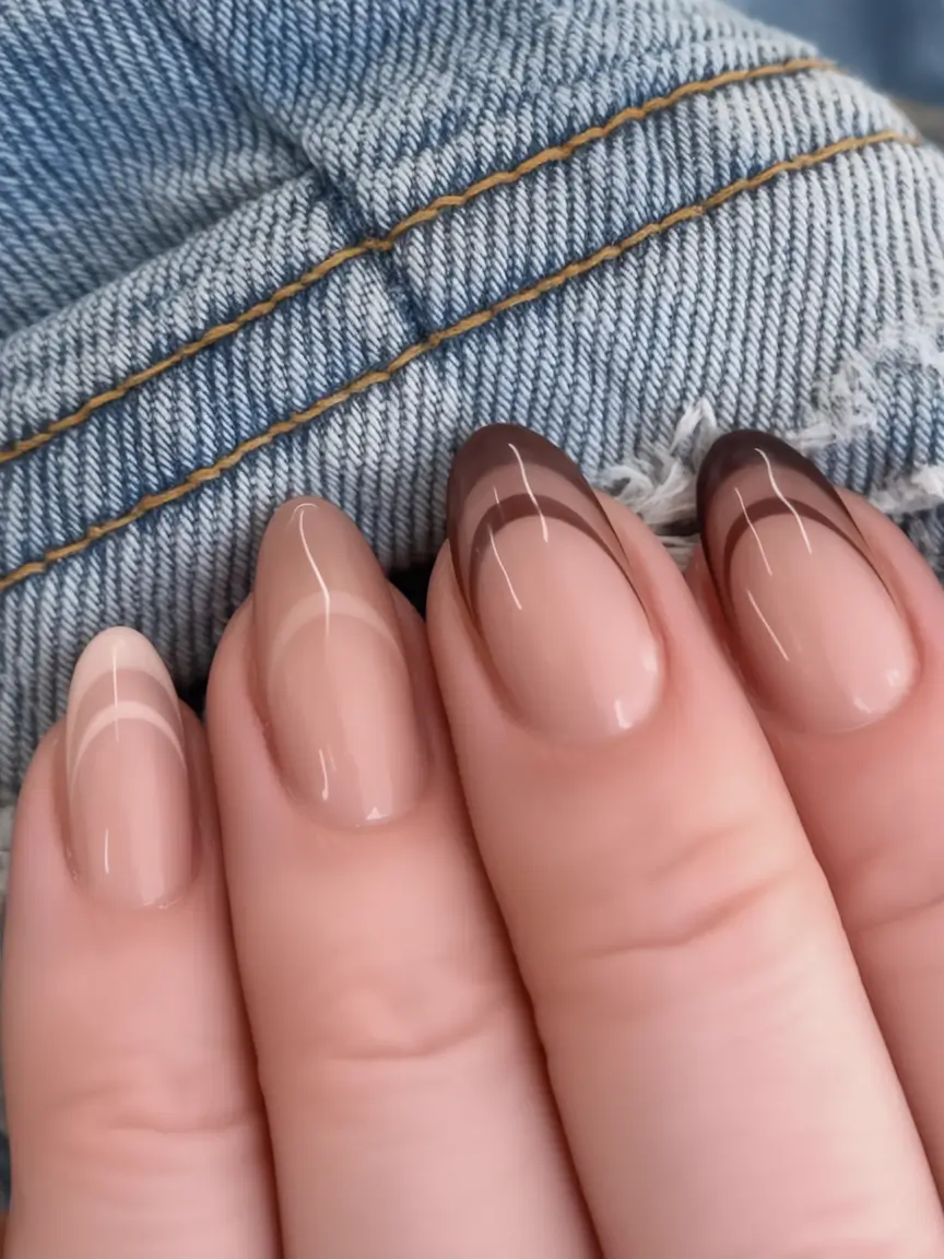 Autumn Nail Design Inspiration 2025 Mocha French with Soft Shine