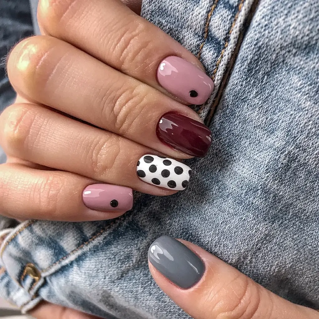 Autumn Nail Design Inspiration 2025 Playful Polka and Glossy Contrast