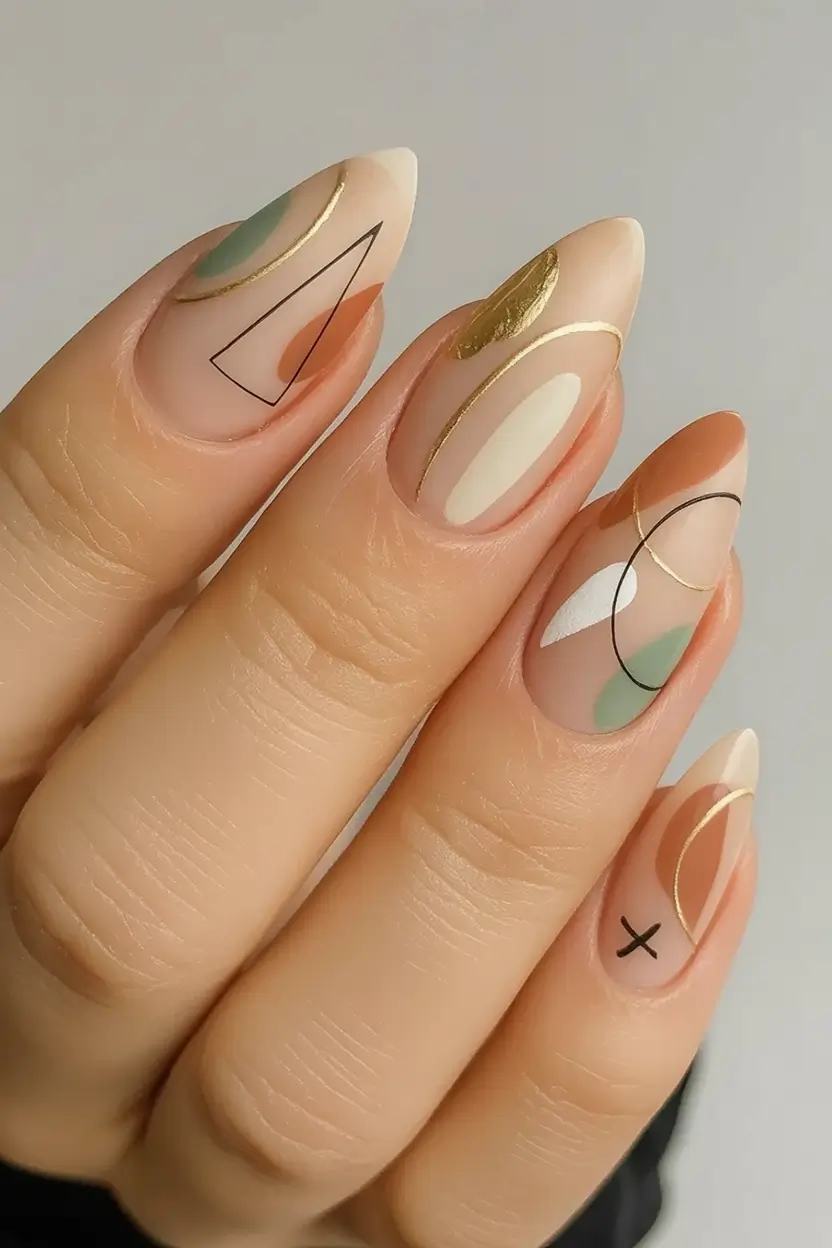 autumn nails color 2025 Sheer Geometry and Delicate Gold