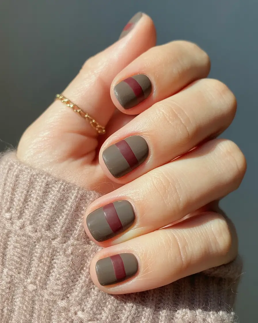 autumn nails color 2025 Modern Plaid With Matte Cool Tones