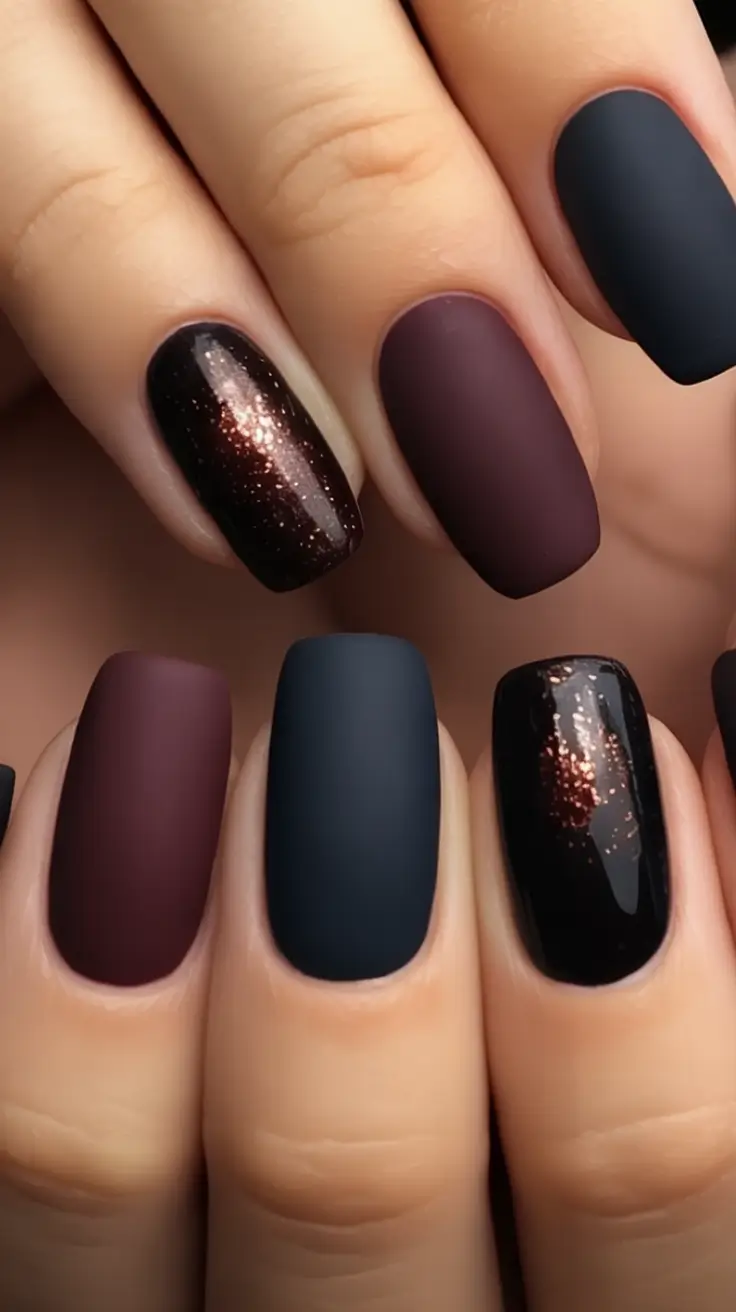 autumn nails color 2025 Velvety Matte in Midnight and Wine