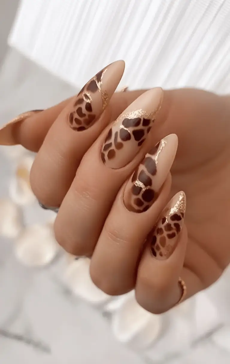 autumn nails color 2025 Wild Neutrals with Golden Jungle Energy